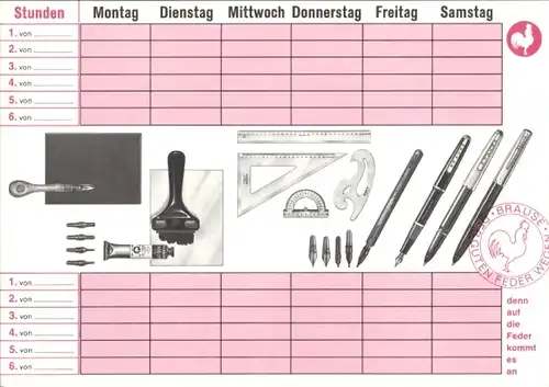 Stundenplan Brause Markenartikel für Schule, Der guten Federn wegen - um 1960
