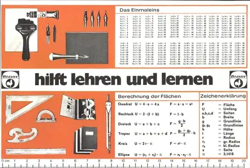 Stundenplan Brause Zeichengeräte, hilft lehren und lernen, um 1970