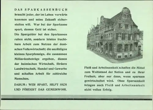 Stundenplan Sparkasse Herzogtum Gotha, Lutherstraße 2, Das Sparkassenbuch, Hausansicht um 1950