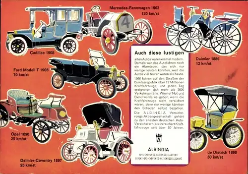 Stundenplan Albingia Versicherung, Oldtimer, Mercedes Opel Ford Daimler Cadilliac um 1960