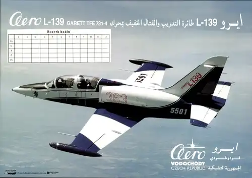 Stundenplan AERO Vodochody L-139 Garett TFE Düsenjäger Schulflugzeug Tschechien um 1985