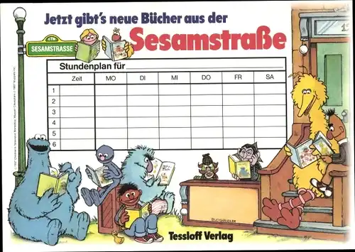 Stundenplan Tessloff Verlag, Sesamstrasse, Ernie Bert Samson Krümelmonster um 1990