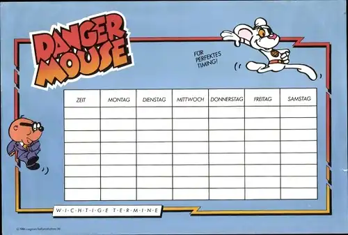 Stundenplan Danger Mouse Zeichentrickserie, James-Bond-Parodie um 1980