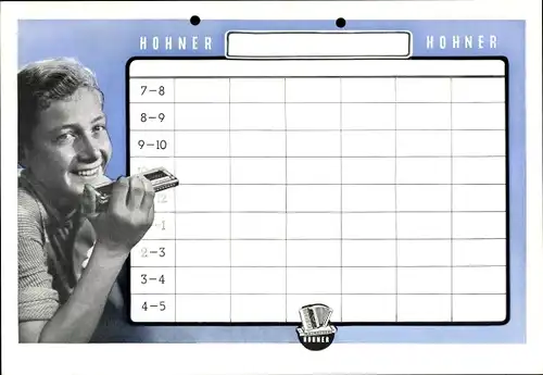 Stundenplan Hohner Mundharmonika, Schweden um 1960