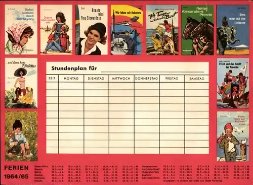 Stundenplan Reklame Franz Schneider Verlag München, Beliebte Schneider-Bücher Jugendbücher um 1960