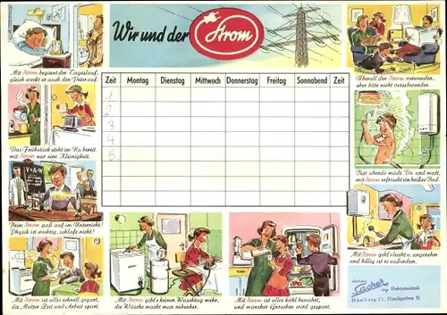 Stundenplan, Wir und der Strom, Sacker Elektronik, Hamburg Eilbek, Hirschgraben 31 um 1960