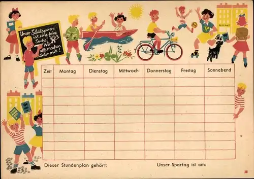 Stundenplan Spart mit der Postsparkarte um 1960