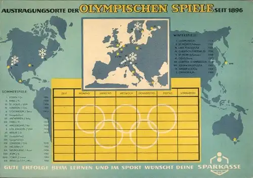 Stundenplan DDR Sparkasse - Austragungsorte der Olympischen Spiele seit 1896 um 1960