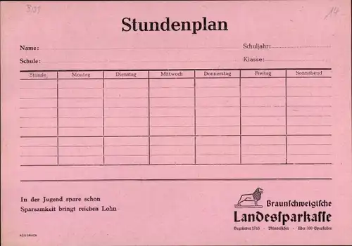 Stundenplan Braunschweigische Landessparkasse, Herstellung von Ton um 1970
