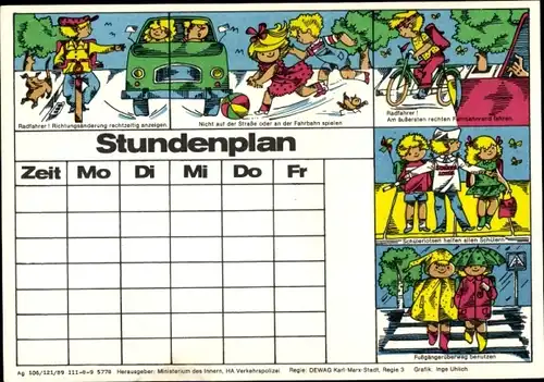 Stundenplan Ministerium des Innern, HA Volkspolizei, Kinder im Straßenverkehr um 1970