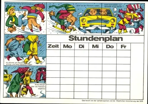 Stundenplan Ministerium des Innern, HA Volkspolizei, Kinder im Straßenverkehr um 1970