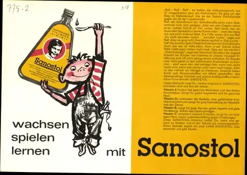 Stundenplan Sanostol, Natürliche Vitamine, wachsen - spielen - lernen um 1960