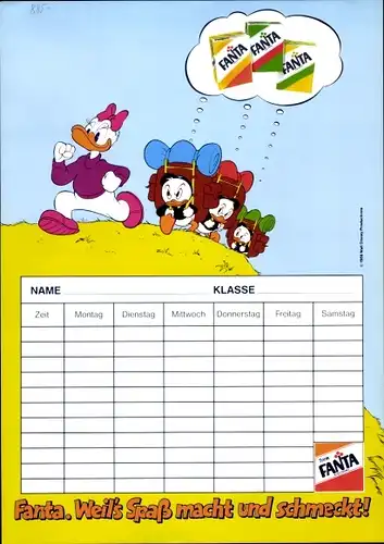 Stundenplan FANTA Disney Daisy wandert mit Tick, Trick und Track, Neffen aus Kamel um 1980
