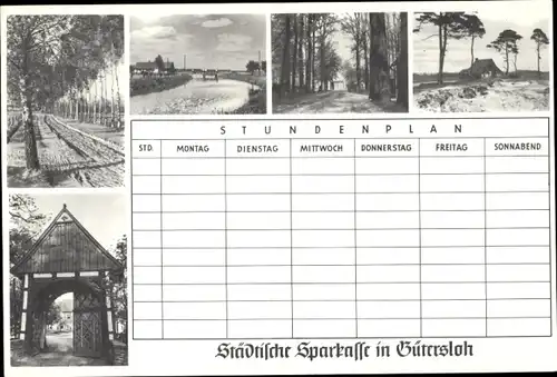 Stundenplan Städtische Sparkasse Gütersloh, Wanderwege in und um Gütersloh um 1960