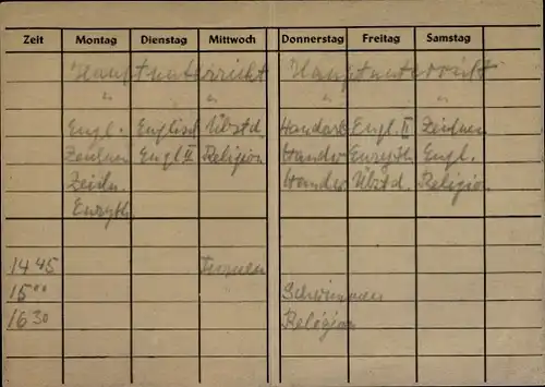 Stundenplan (klappbar) Brunnen- Zeichenblöcke, Kalender 1952