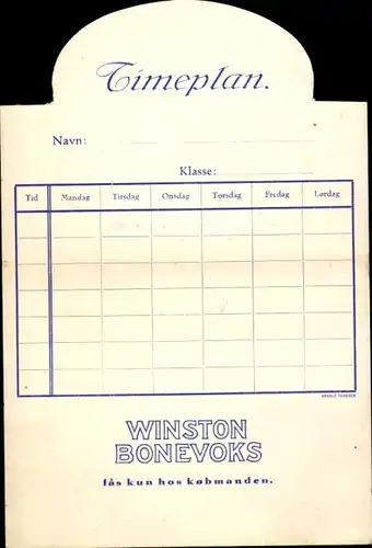 Stundenplan Blechdose Winston Bohnerwachs / Bonevoks Esbjerg um 1930