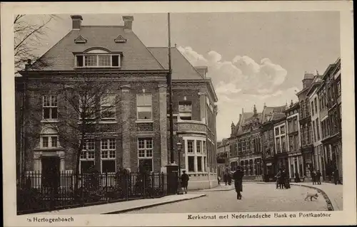 Ak 's Hertogenbosch Den Bosch Nordbrabant, Kerkstraat met Nederlandsche Bank en Postkantoor