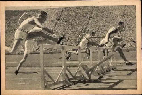 Sammelbild Olympia 1932 Nr. 32, 110 m Hürdenlauf, George Saling, Percy Beard