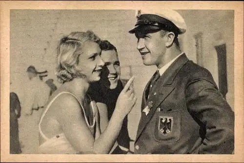 Sammelbild Olympia 1932 Bild Nr. 96, Dorothy Poynton unterhält sich mit Acki Rademacher