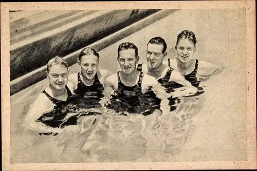 Sammelbild Olympia 1932 Nr. 109, Schwedische Fünfkämpfer im Schwimmstadion