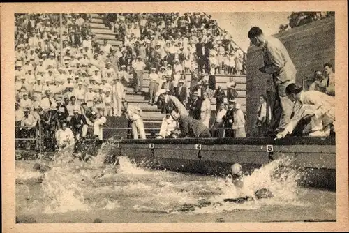 Sammelbild Olympia 1932 Bild Nr. 118, Finish im 100 Meter Freistilschwimmen, Miyazaki