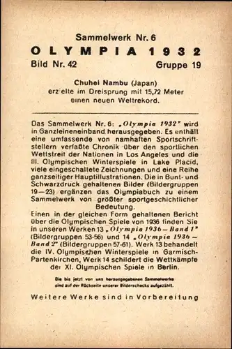 Sammelbild Olympia 1932 Bild Nr. 42, Dreisprung, Chuhei Nambu