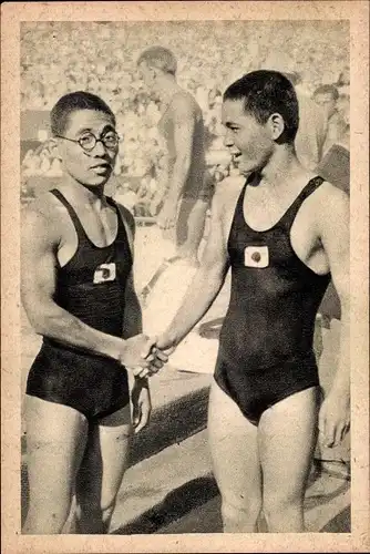 Sammelbild Olympia 1932 Bild Nr. 102, 1500m Freistilschwimmen, Kitamura und Makino