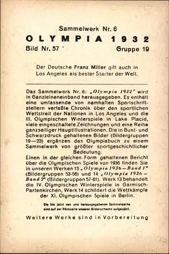 Sammelbild Olympia 1932 Bild Nr. 57, Franz Miller, Starter