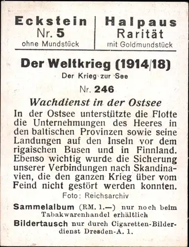 Sammelbild Der Weltkrieg 1914/18, Der Krieg zur See Nr. 246, Wachdienst in der Ostsee