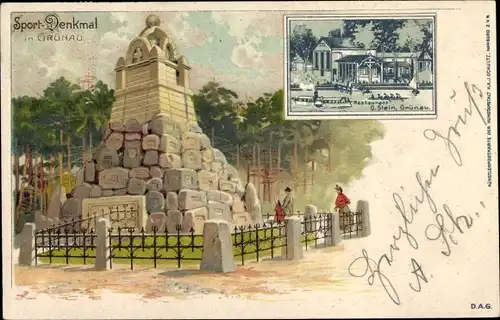 Litho Berlin Köpenick Grünau, Sport-Denkmal, Restaurant O. Stein