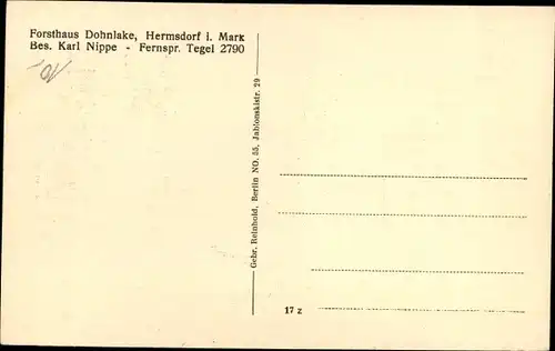 Ak Berlin Reinickendorf Hermsdorf, Hermsdorf in der Mark, Forsthaus Dohnlake, Jagdzimmer