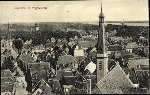 Ak Gorinchem Südholland Niederlande, Ort aus Vogelperspektive, Turm