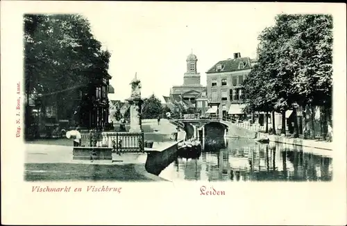 Ak Leiden Südholland Niederlande, Vischmarkt, Vischbrug