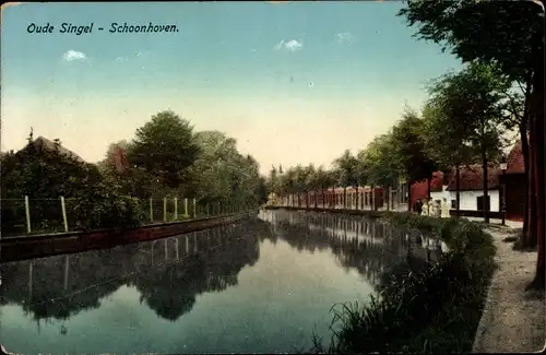 Ak Schoonhoven Südholland Niederlande, Oude Singel, Partie am Wasser