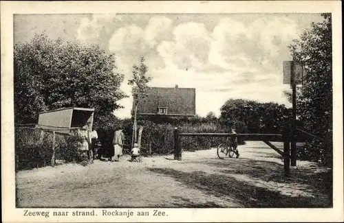 Ak Rockanje aan Zee Südholland Niederlande, Zeweeg naar strand, Schranke