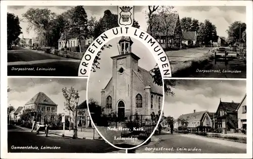 Ak Leimuiden Südholland, Ned. Herv. Kerk, Dorpsstraat, Gemeentehuis