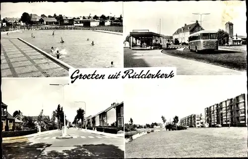 Ak Ridderkerk Südholland Niederlande, Schwimmbad, Autobus, Bahnhof, Straßenpartie