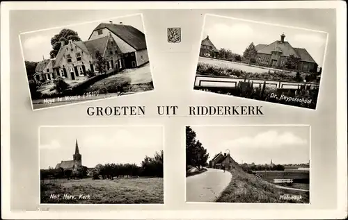 Ak Ridderkerk Südholland Niederlande, Ned. Herv. Kerk, Huys te Woude, Molendijk