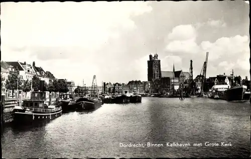 Ak Dordrecht Südholland Niederlande, Binnen Kalkhaven met Grote Kerk