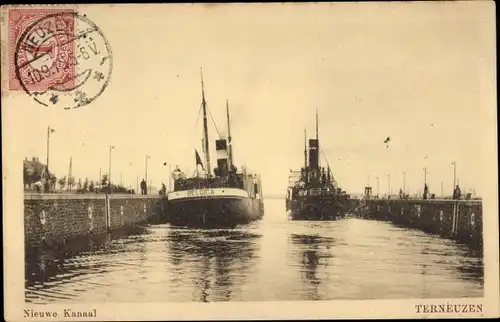 Ak Terneuzen Zeeland Niederlande, Nieuwe Kanaal, Dampfer