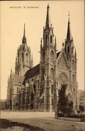 Ak München, St. Paulskirche, Straßenansicht