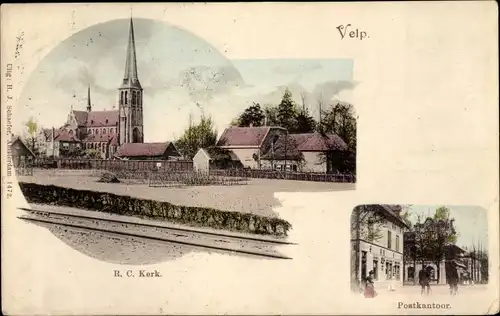 Ak Velp Gelderland Niederlande, R. C. Kerk, Postkantoor