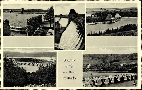 Ak Möhnesee in Westfalen, Möhnetalsperre, Sperrmauer, Delecker Brücke, Körbecker Brücke