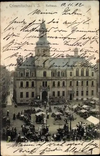 Ak Crimmitschau in Sachsen, Rathaus, Markt