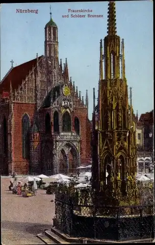 Ak Nürnberg in Mittelfranken, Frauenkirche und Schöner Brunnen
