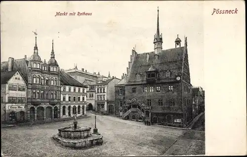 Ak Pößneck in Thüringen, Markt mit Rathaus
