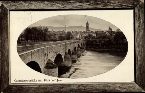 Präge Passepartout Ak Jena in Thüringen, Camsdorfer Brücke zur Stadt