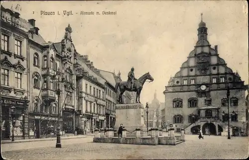 Ak Plauen im Vogtland, Altmarkt mit Denkmal