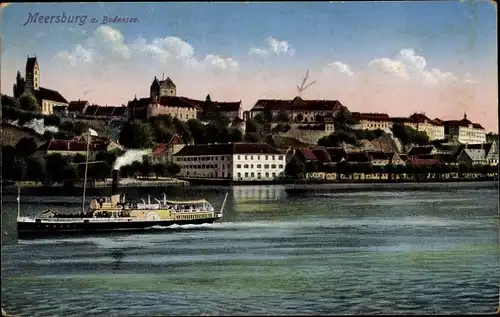 Ak Meersburg am Bodensee, Dampfschiff, Panorama