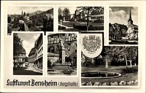 Ak Bensheim an der Bergstraße Hessen, Wappen, Kirche, Teilansicht